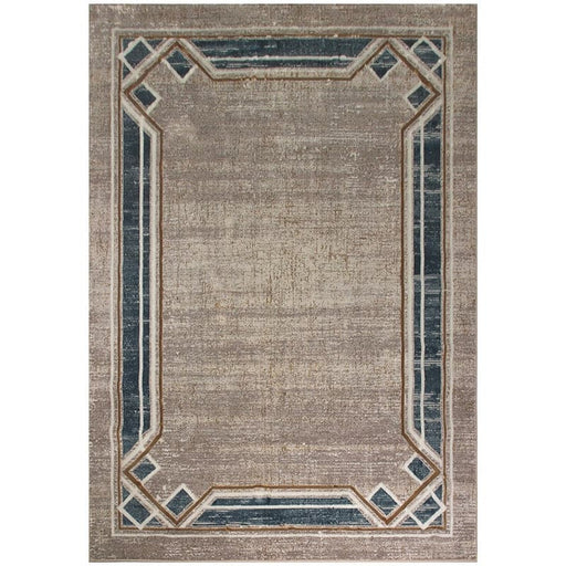 Star Modern Beige Blue Frame Rug - Kristal Carpets