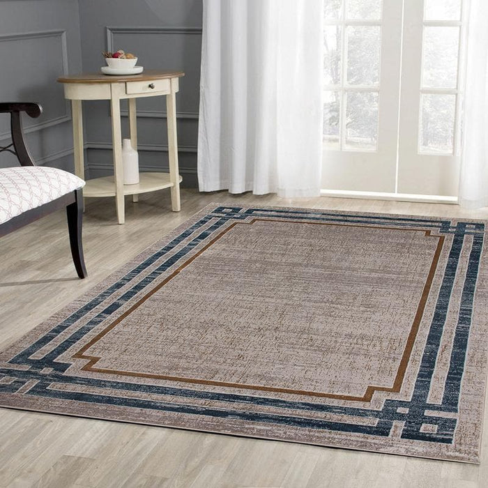 Star Modern Blue Frame Rug - Kristal Carpets