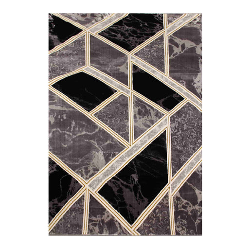 First Class Polyester Black Grey Asymmetric Rug - Kristal Carpets