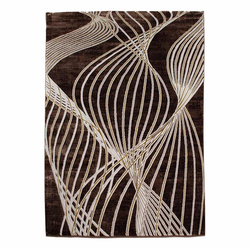 First Class Polyester Brown Gold Spiral Rug - Kristal Carpets