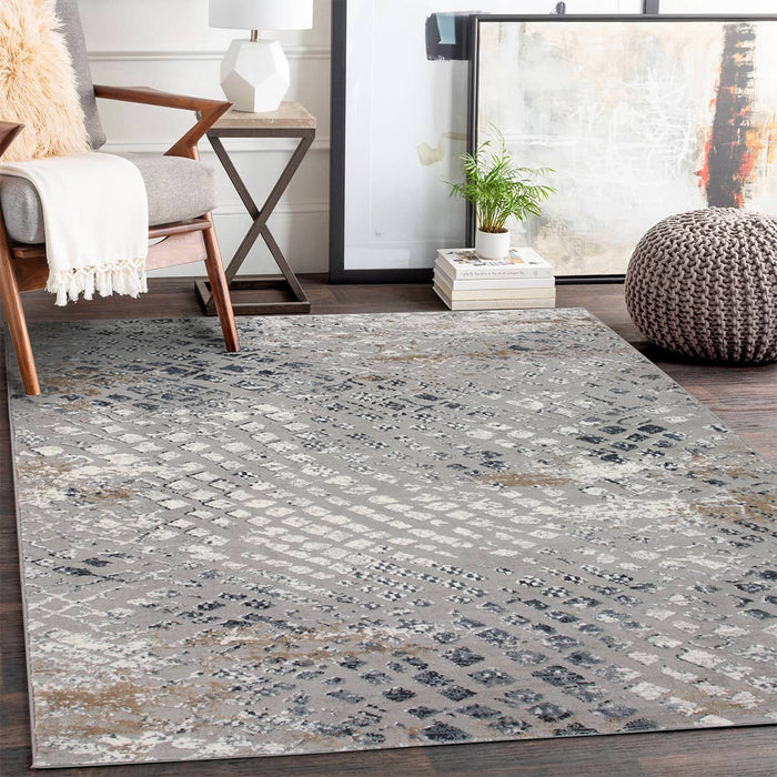 Merry Blue Square Grey Rug - Kristal Carpets